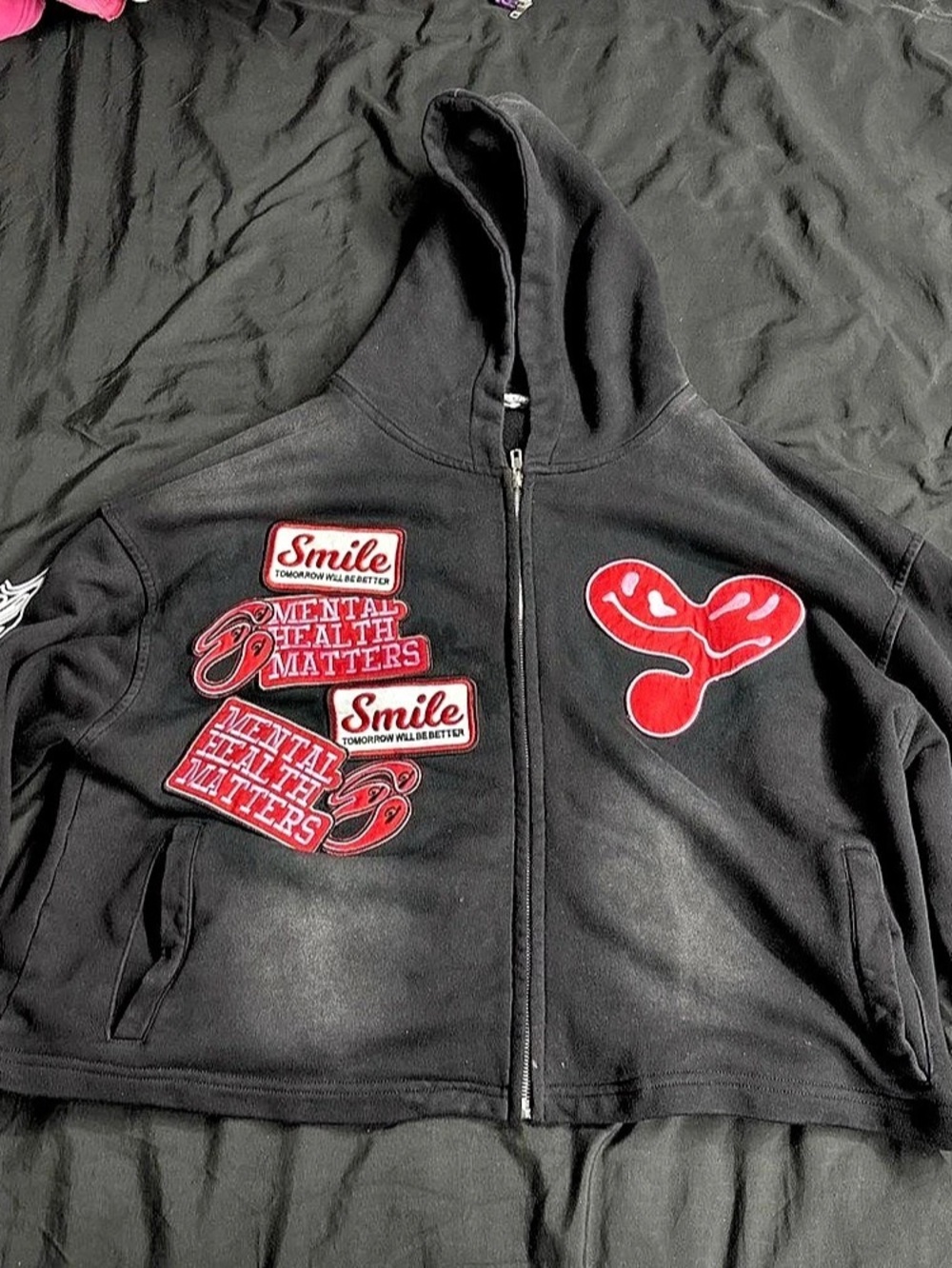Euphoric777 Graphic Zip Hoodie in Black & Red Size Small